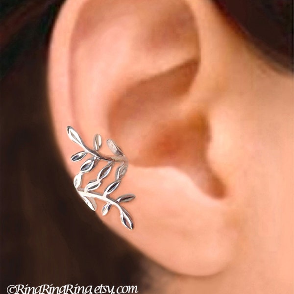 Laurel leaf ear cuff Sterling Silver earrings Leaf jewelry Leaf earrings Sterling silver ear cuff, Small clip non pierced earcuff C-164