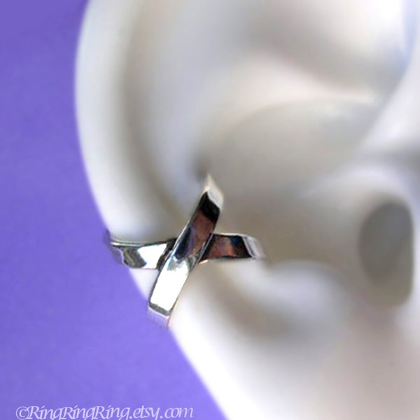 925, Cross X - solid sterling silver ear cuff earring jewelry, non pierced earcuff for men and women 091612