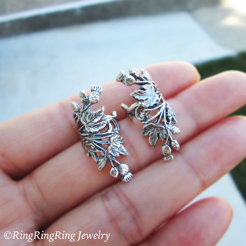Scottish Thistle ear cuffs Sterling Silver earrings Thistle jewelry Thistle earrings Sterling silver Ear Cuff ear clip C-244240 AA