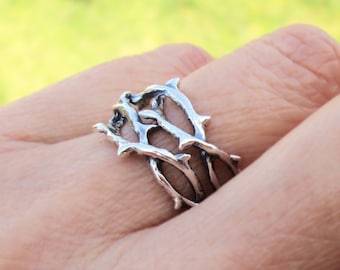 Thorn Ring Unique Ring Jewelry Sterling Silver Rings Crown of Thorns Tree Branch Rings For Men and Women Sterling Silver Ring R-214234