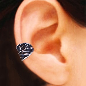 Winter Leaf ear cuffs Sterling Silver earrings Sterling silver Ear Cuff Silver Black for men & women ear clip Jewelry handmade C-181 image 2