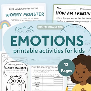 Emotions Printable Activities for Kids – 12 Pages of Emotional Awareness Worksheets, SEL Journal & Feelings Check-In Pack