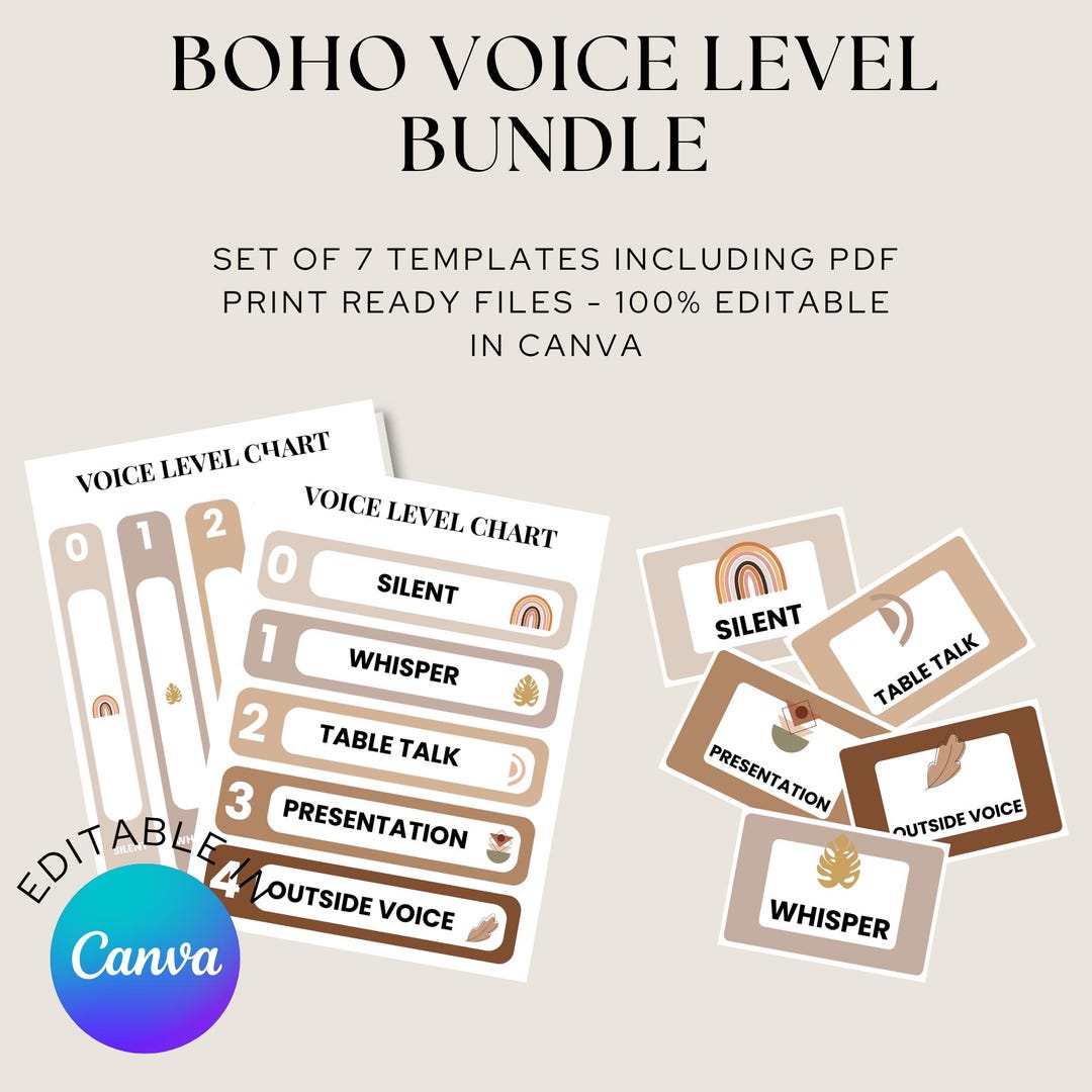 Boho Voice Level Chart Classroom Printable Bundle | Neutral Classroom ...