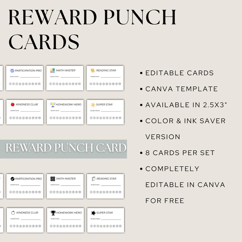 Editable Classroom Reward Punch Cards | Behavior Incentive Cards ...