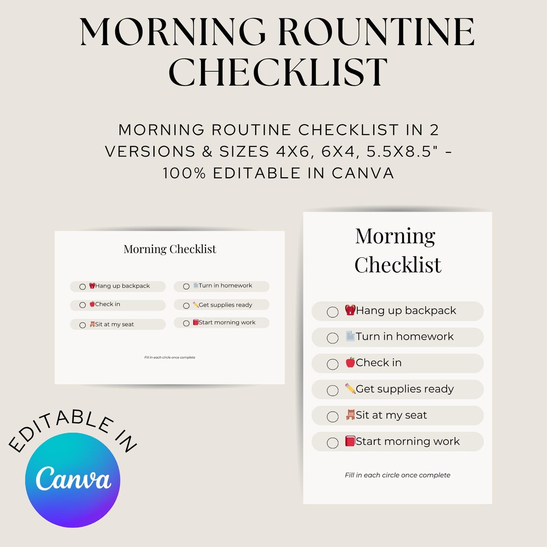 Morning Desk Routine Morning Routine Checklist for Kids Editable Canva Template, Classroom ...