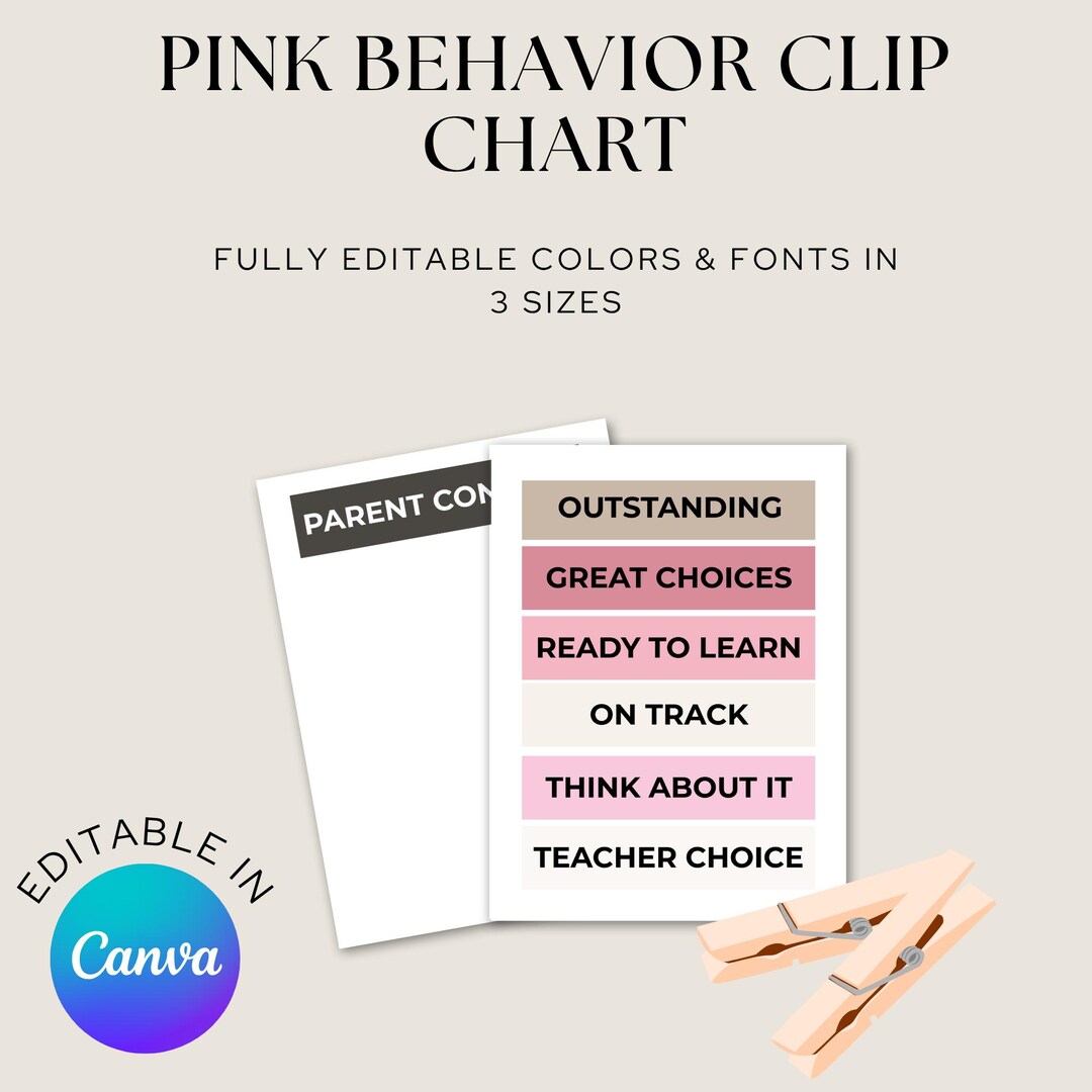 Editable Clip Chart Behavior Management | Pink Classroom Decor ...