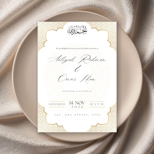 Nikah Invitation | Muslim Wedding Invitation | Digital Nikah Invite | Fully Editable Nikah Invitation | Minimalist Gold Nikah Invitation