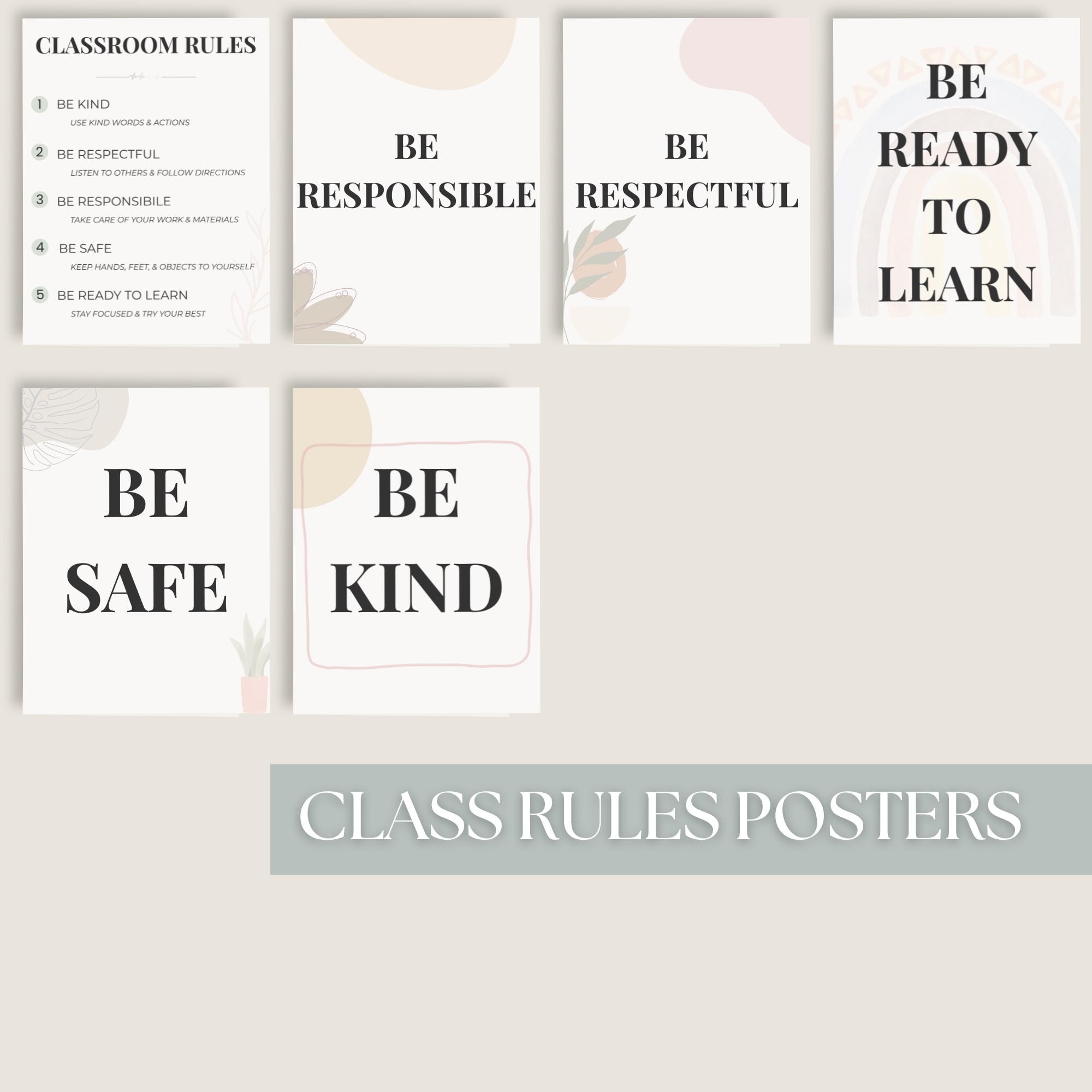 Classroom Rules Posters Printable, Neutral Boho Classroom Decor, Be ...