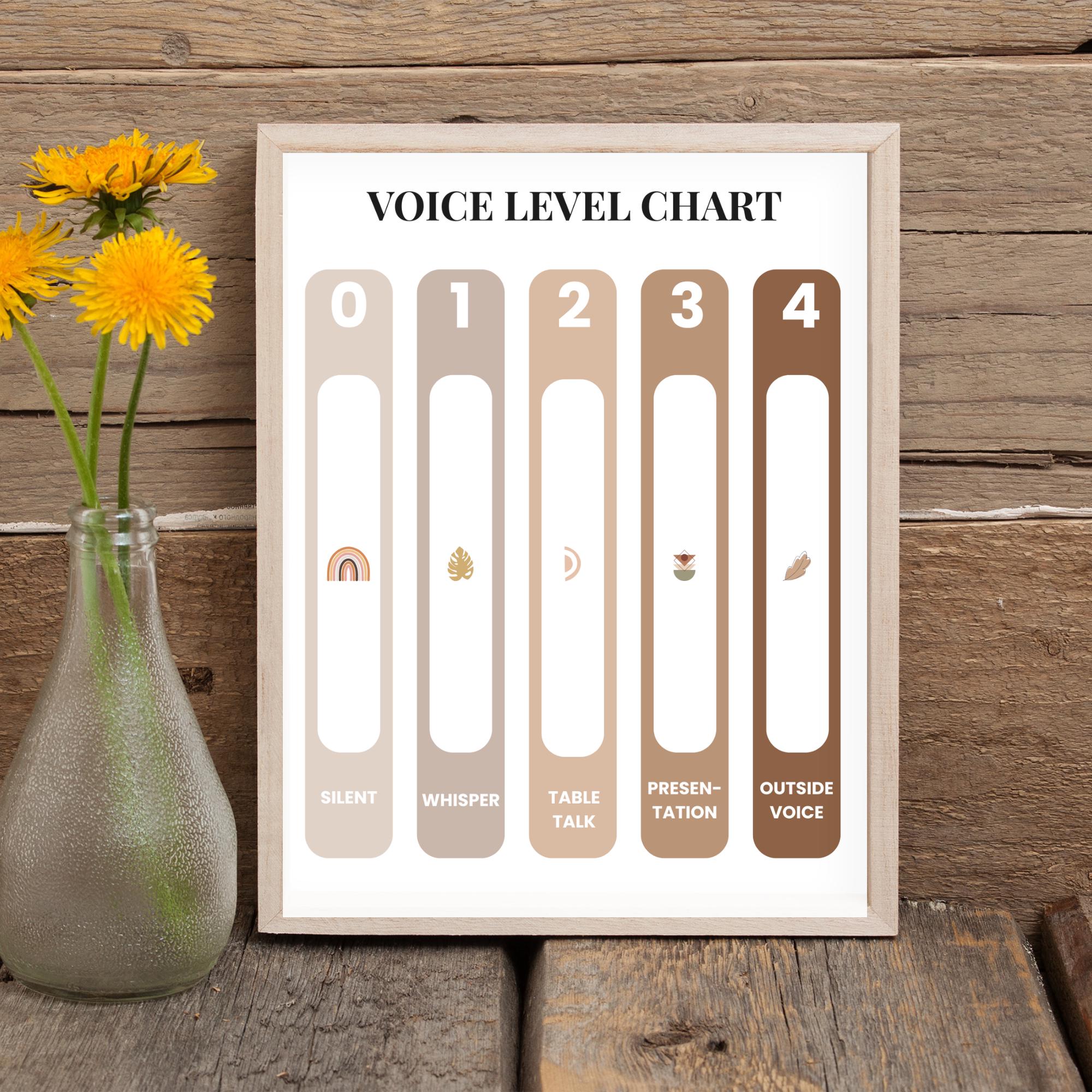 Voice Level Chart Classroom Printable Bundle | Boho Neutral + Rainbow ...