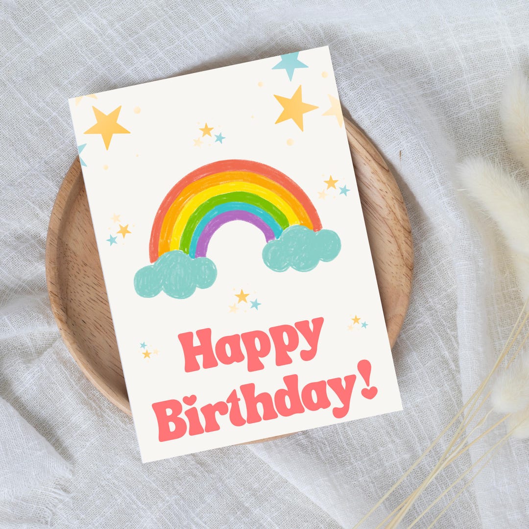 Rainbow Birthday Card Template, Kids Birthday Card Canva Template ...