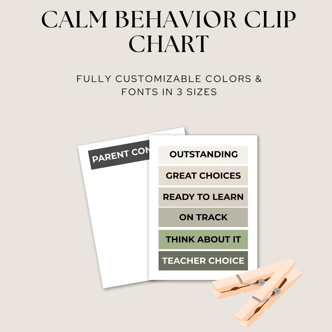Calm Classroom Clip Chart | Editable Behavior Chart Printable | Neutral ...