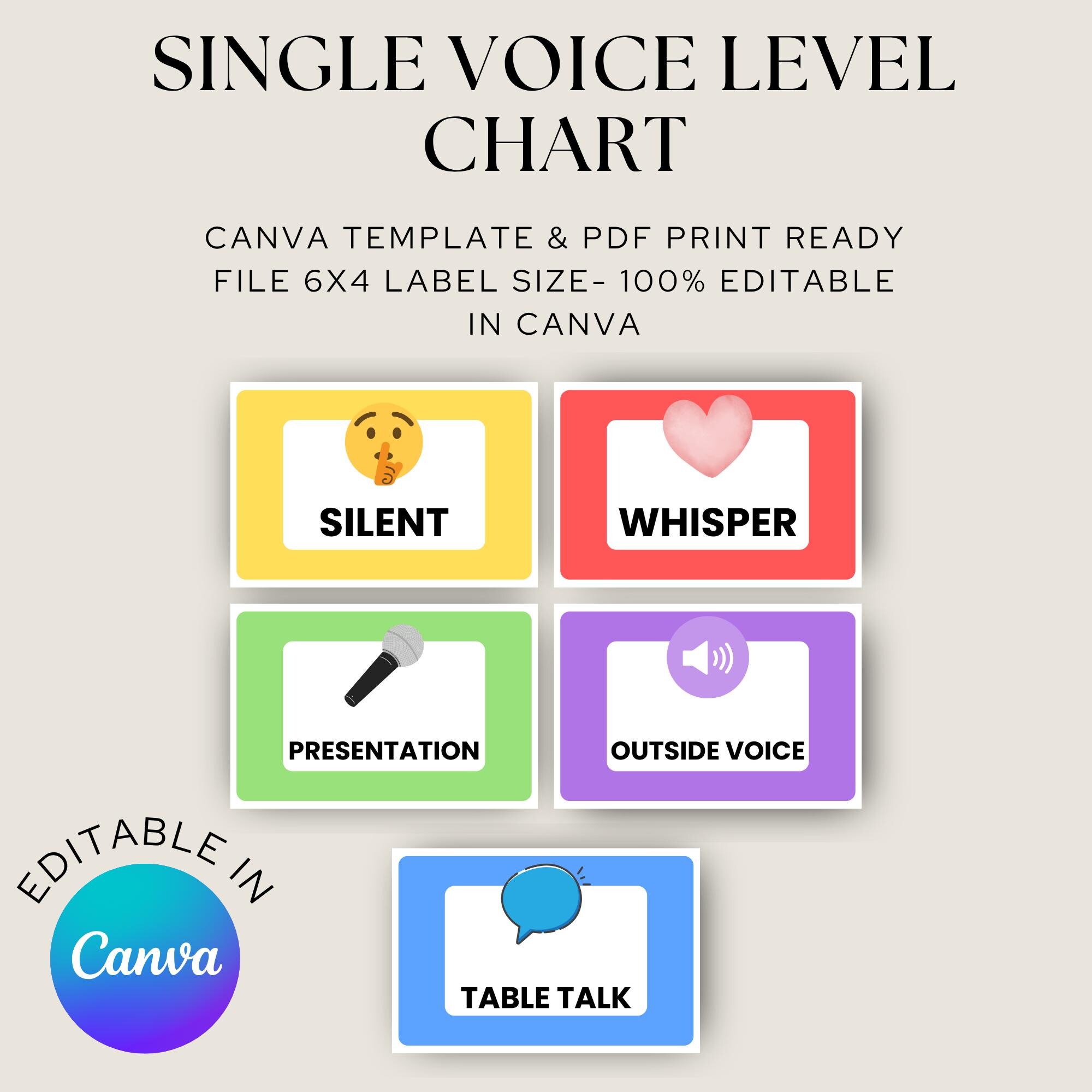 Rainbow Voice Level Chart Classroom Printable Bundle | Editable Noise ...