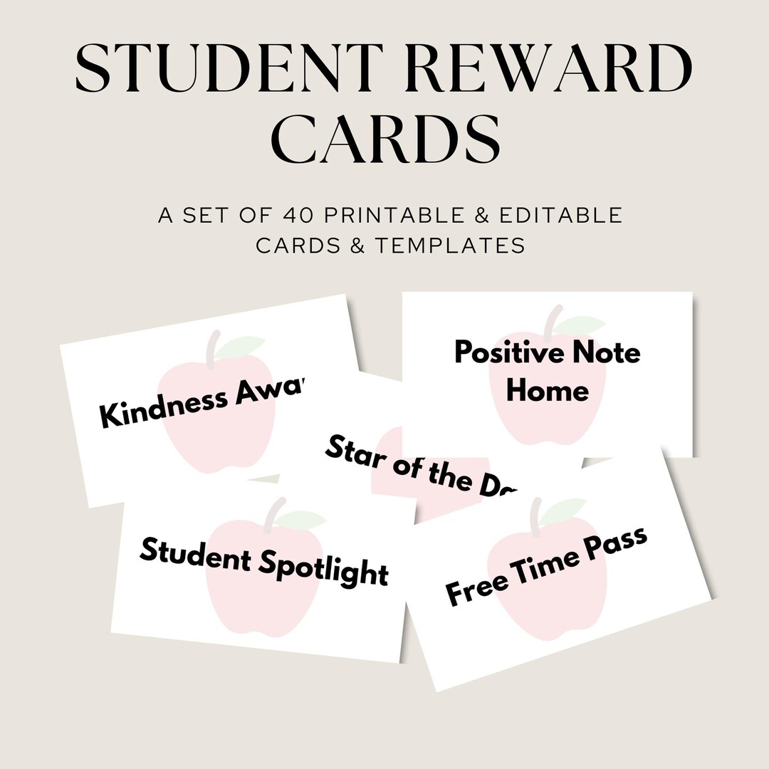 Editable Classroom Reward Cards Printable | Teacher Reward System ...