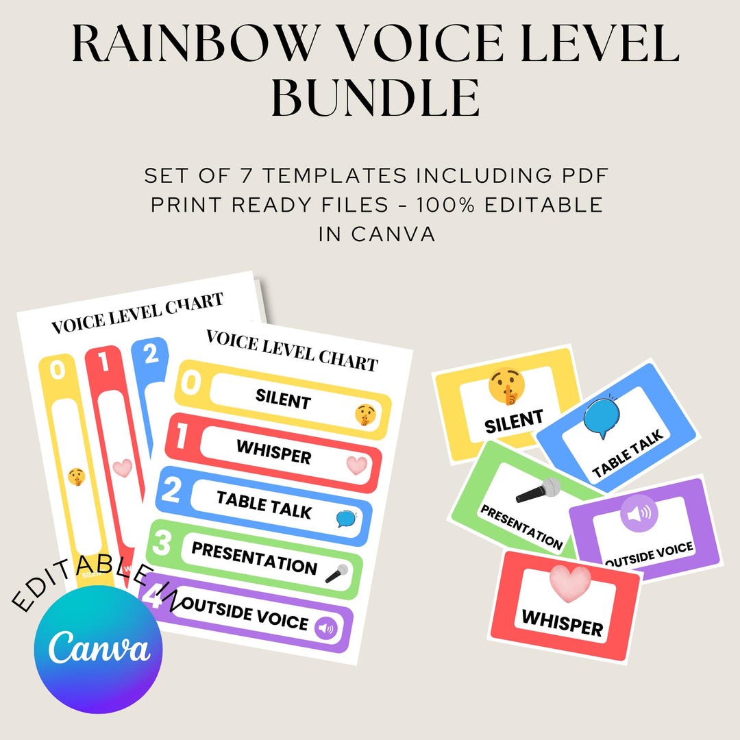 Rainbow Voice Level Chart Classroom Printable Bundle | Editable Noise ...