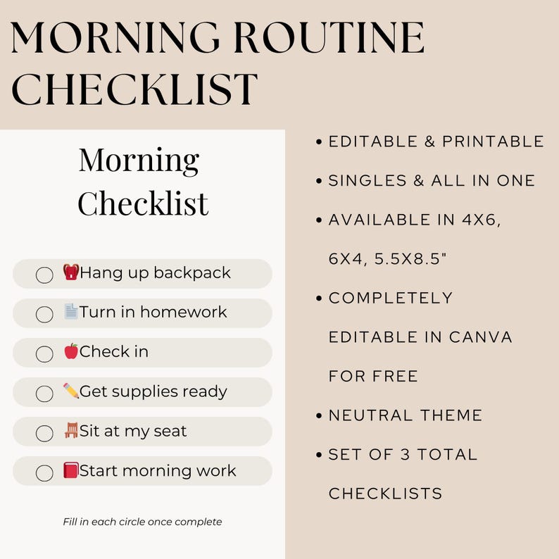 Student Weekend Routine Chart Morning Routine Checklist for Kids Editable Canva Template, Classroom ...