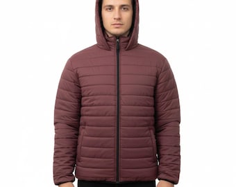 Chaqueta acolchada para hombre con logotipo personalizado: abrigo de invierno impermeable con capucha, abrigo cálido y resistente al viento.