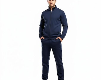 Men's Navy Blue Tracksuit Set, Full Zip Jacket, Jogger Pants, Athletic Sportswear Outfit