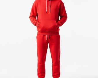 Red Fleece Tracksuit Set: Unisex Hoodie and Joggers Loungewear