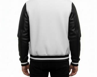 Two-tone Wool Blend Varsity Jacket: Vintage Style Letterman Bomber