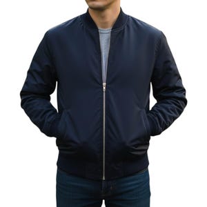 Men's Navy Blue Bomber Jacket: Lightweight Flight Style