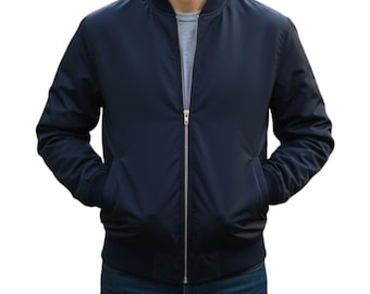 Men's Navy Blue Bomber Jacket: Lightweight Flight Style