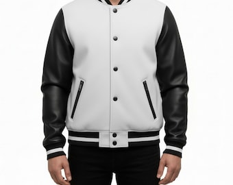 Two-Tone Wool Blend Varsity Jacket: Vintage Style Letterman Bomber