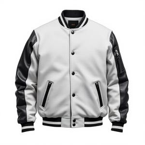 Men’s White and Black Letterman Jacket – Vintage Varsity Bomber – Streetwear College Coat