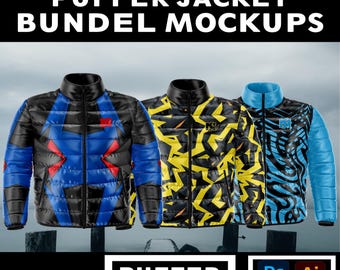 Mockup uniseks pufferjack: winterjas PSD-sjabloon