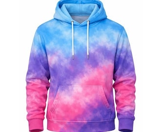 Pastel Tie Dye Hoodie: Blue Purple Pink Gradient Sweatshirt, Unisex Streetwear Pullover