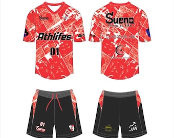 Soccer Jersey and Shorts Set: Black, Red, Graphic Print, Athletic Wear
