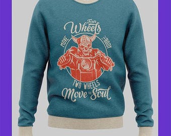 Unisex Crewneck Mockup PSD | Motorcycle Biker Sweatshirt Design | Editable Two Wheels Move the Soul Template