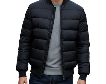 Men’s Black Puffer Jacket – Lightweight Quilted Bomber Coat, Winter Warm Zip Up Casual Streetwear