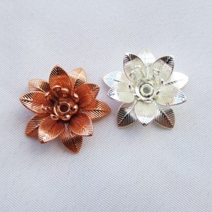 10pcs Plated Brass Flower 16mm Floral Decorative Finding Silver Copper - Pick