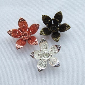 15pcs Brass Flower 14mm Plated Filigree Finding in Bronze Silver Copper - Pick