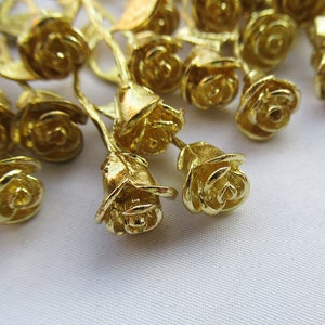 5pcs Golden Rose Branch Brass Filigree for Broochs Earrings bf290