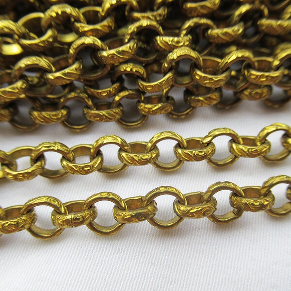 2ft Textured Brass Chain Round Link 5mm Luxury Golden Chain Vintage Style bc022