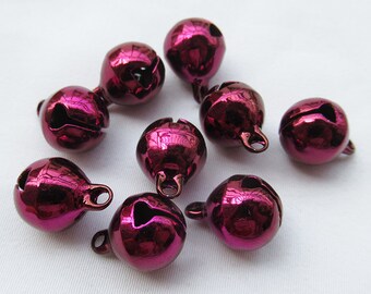 50pcs 10mm Jingle Bells in Grape Purple Color Bronze Bell End Charms b111