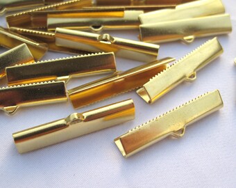 10 Sets Raw Brass 6x30 mm Ribbon Crimp End Finished with Lobster Set