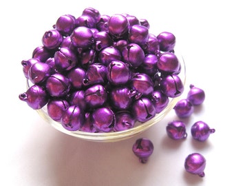 50pcs 10mm Jingle Bells in Grape Purple Color Bronze Bell End Charms b111