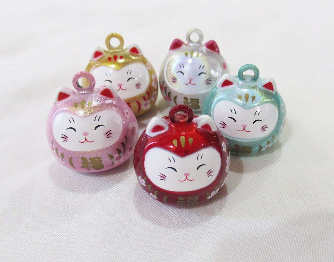Fluorescent Lucky Cat Jingle Bells 20x23mm Japanese Maneki Neko Bronze
