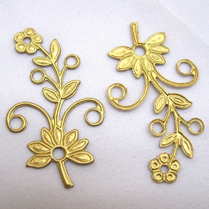 10pcs Stamping Flower Filigree Raw Brass Findings 38x21mm bf001