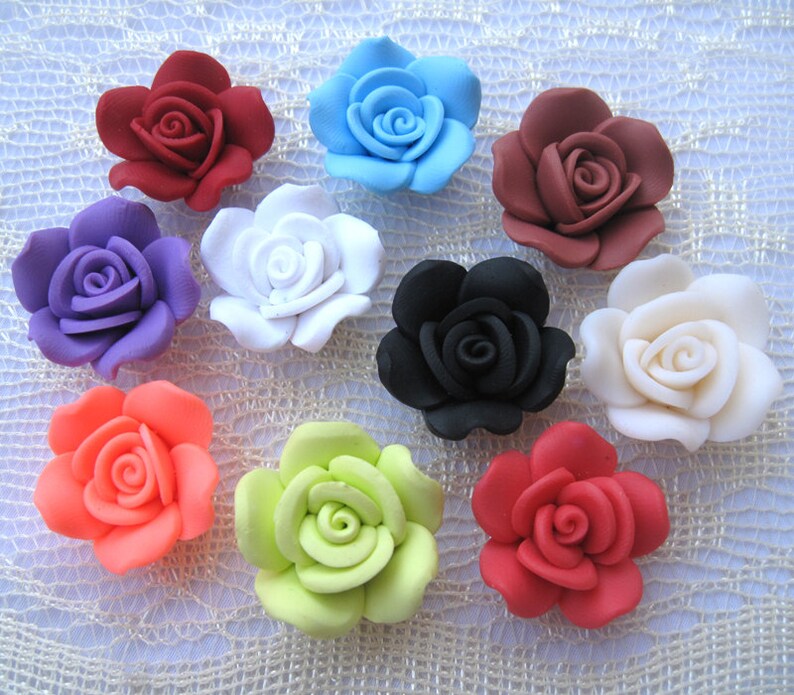 6pcs Handmade Rose Flower Polymer Clay Beads Loose Findings Etsy