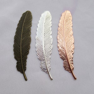 10pcs Plated Brass Feather 12x53mm Bookmark Bronze Silver Copper bf285 - Pick Color