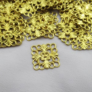 20pcs Square Brass Filigree 16mm Decor. Finding for Jewelry Making bf375-2