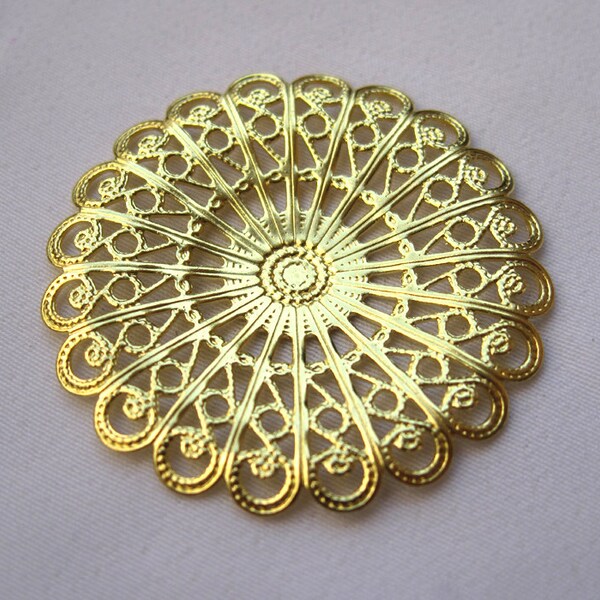 6pcs Round Filigree Brass Findings 37.5mm Decorations Fashion Design bf082