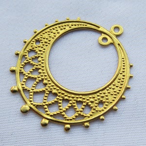 10pcs 25mm Flat Moon Earring Charms Stamping Filigree Raw Brass Findings bf006-2