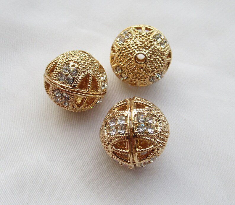 Rhinestone Filigree Beads in Rose Gold Color 19mm Round Bead - Etsy