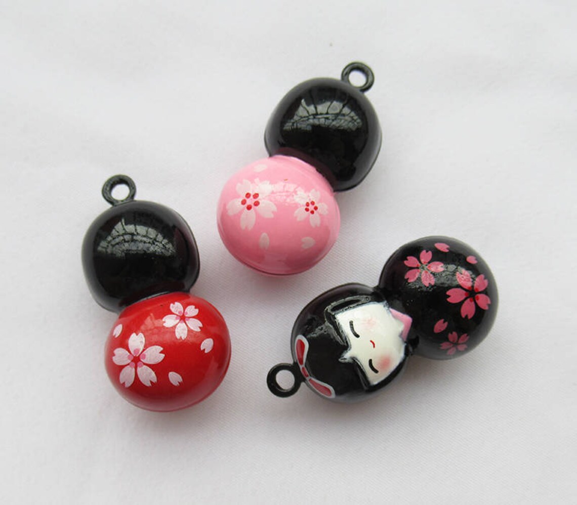 1pc Japanese Doll Jingle Bells Sakura Girl Bell Charms B104 Etsy