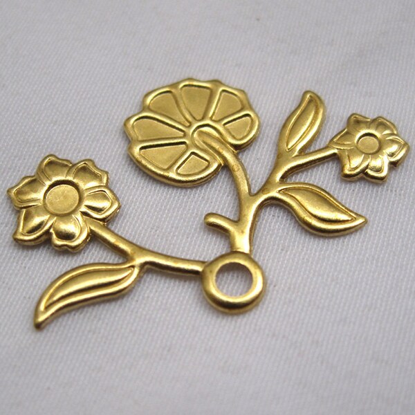 15pcs Raw Brass Flower Filigree Bracelet Charms Metal Findings bf073