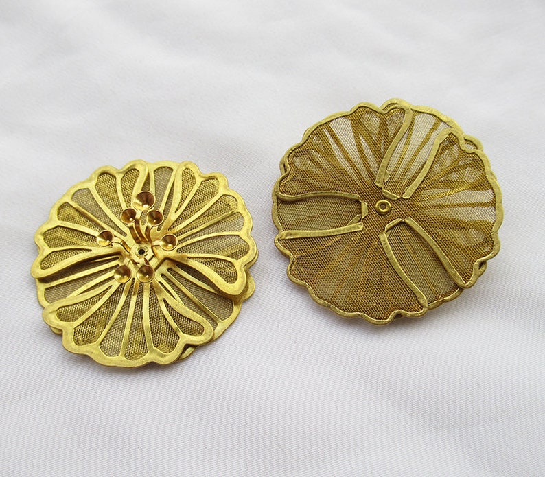 2 pcs Brass Filigree Flower 42mm Handmade Findings f142